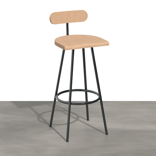 Tabouret haut Camarade en hêtre massif et acier, design BIG-GAME, édition Antifer — vue studio | Antifer
