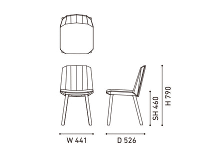 Chaise Colour Wood — plan coté : 441 mm de large, 526 de profondeur, 790 de haut, assise à 460 | Antifer