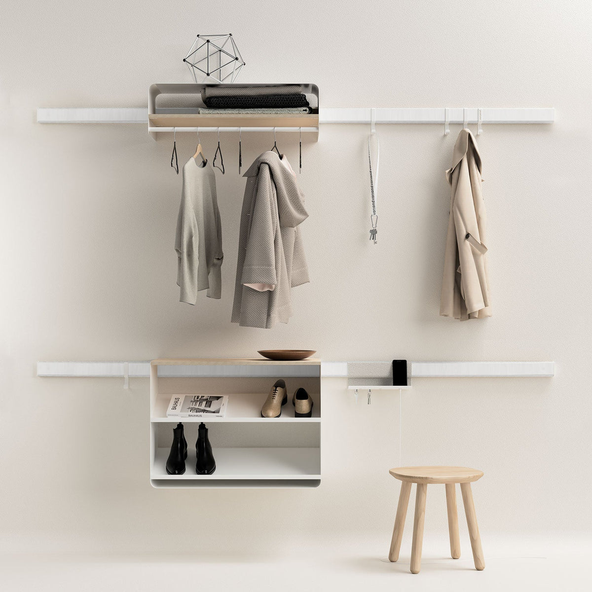 Appendiabiti a parete Variand E05 L'Intégral in bianco — mobile ingresso di design | Antifer