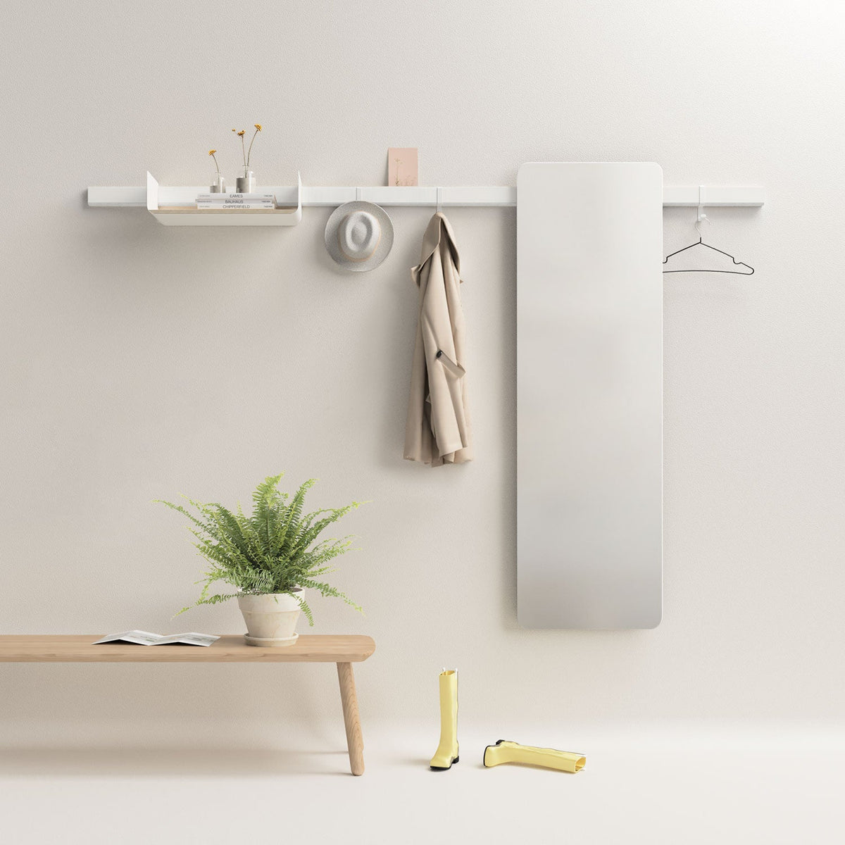 Perchero de pared minimalista Variand E10 en blanco — almacenaje de entrada | Antifer