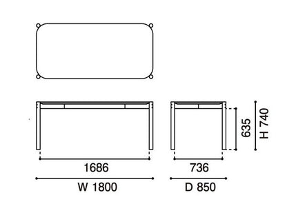 Table Castor 180 — plan coté : 1 800 mm de large, 850 de profondeur, 740 de haut | Antifer