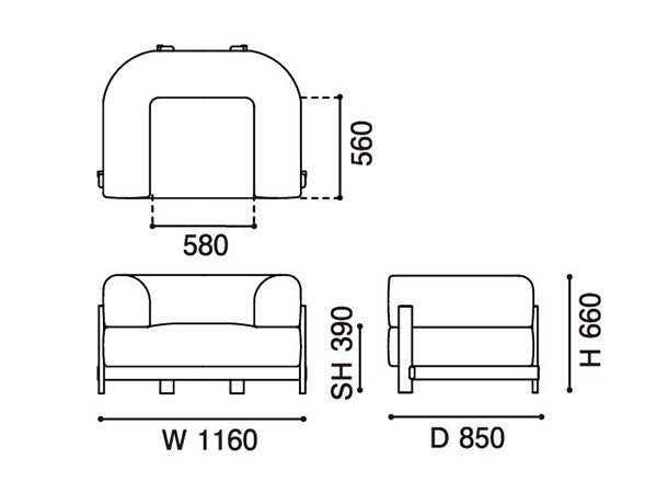 Fauteuil Elephant 1 place — plan coté : 1 160 mm de large, 850 de profondeur, 660 de haut | Antifer