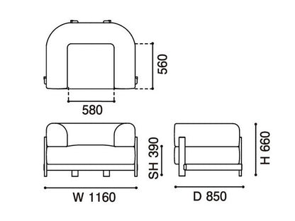 Fauteuil Elephant 1 place — plan coté : 1 160 mm de large, 850 de profondeur, 660 de haut | Antifer