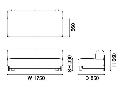 Banquette Elephant 3 places — plan coté : 1 750 mm de large, 850 de profondeur, 660 de haut | Antifer