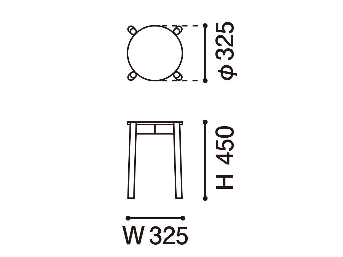 Tabouret Castor Plus — plan coté : assise de 325 mm de diamètre, hauteur 450 mm | Antifer