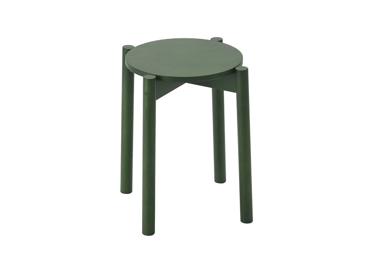 Tabouret Castor Plus finition Moss Green, assise ronde et trois pieds fuselés | Antifer