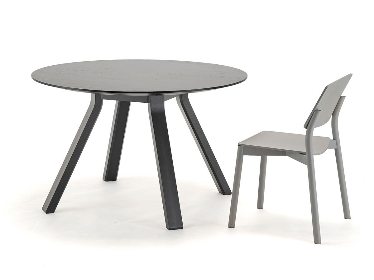 Table ronde Spectrum ST 120 noire avec chaise Colour Wood grise, Geckeler Michels — vue studio n°5 | Antifer