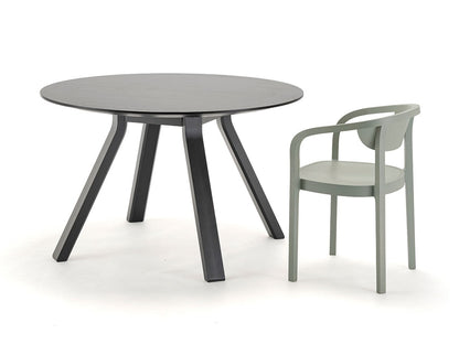 Table ronde Spectrum ST 120 noire avec chaise Chesa vert-de-gris, Geckeler Michels — vue studio n°6 | Antifer