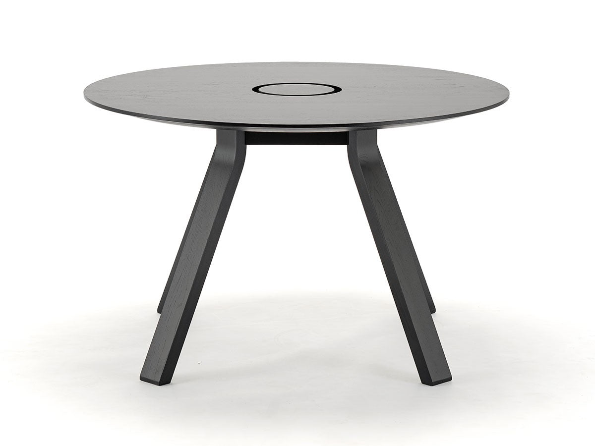 Table de travail ronde Spectrum ST 120 en chêne teinté noir à anneau passe-câbles — vue studio de face n°7 | Antifer