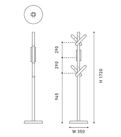 Portemanteau Signs — plan coté : 1 720 mm de haut, 350 de large, bras échelonnés tous les 290 mm | Antifer