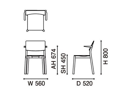 Fauteuil Panorama — plan coté : 560 mm de large, 520 de profondeur, 800 de haut, assise à 450 | Antifer