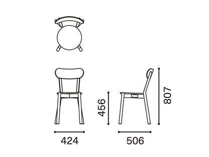 Chaise Castor — plan coté : 424 mm de large, 506 de profondeur, 807 de haut, assise à 456 | Antifer