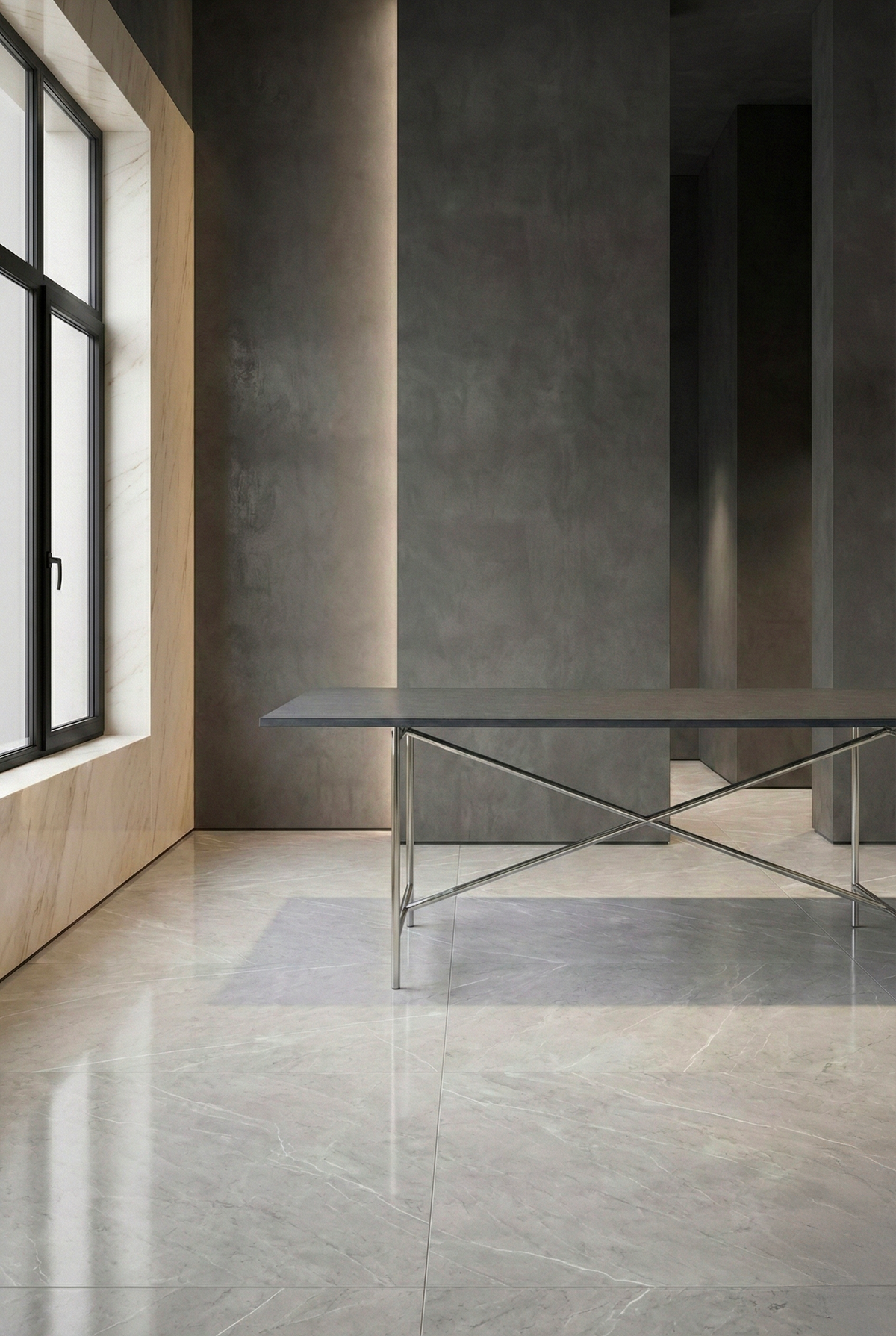 E2 Tischbein aus Stahl in Mattschwarz, Dreiviertelansicht — minimalistisches Design | Antifer