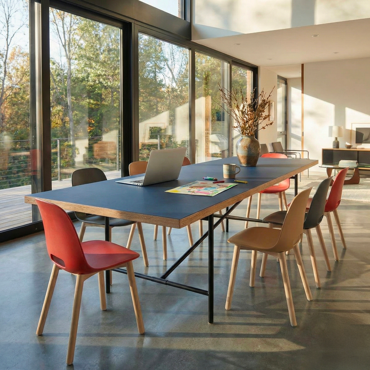 E2 Tischbein aus Stahl in Mattschwarz, Seitenansicht — minimalistisches Design | Antifer