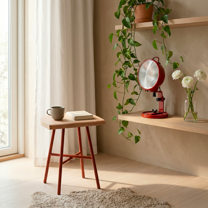 Lampe Jeep rouge aluminium en table de petit-déjeuner — design Cesare Leonardi & Franca Stagi | Antifer
