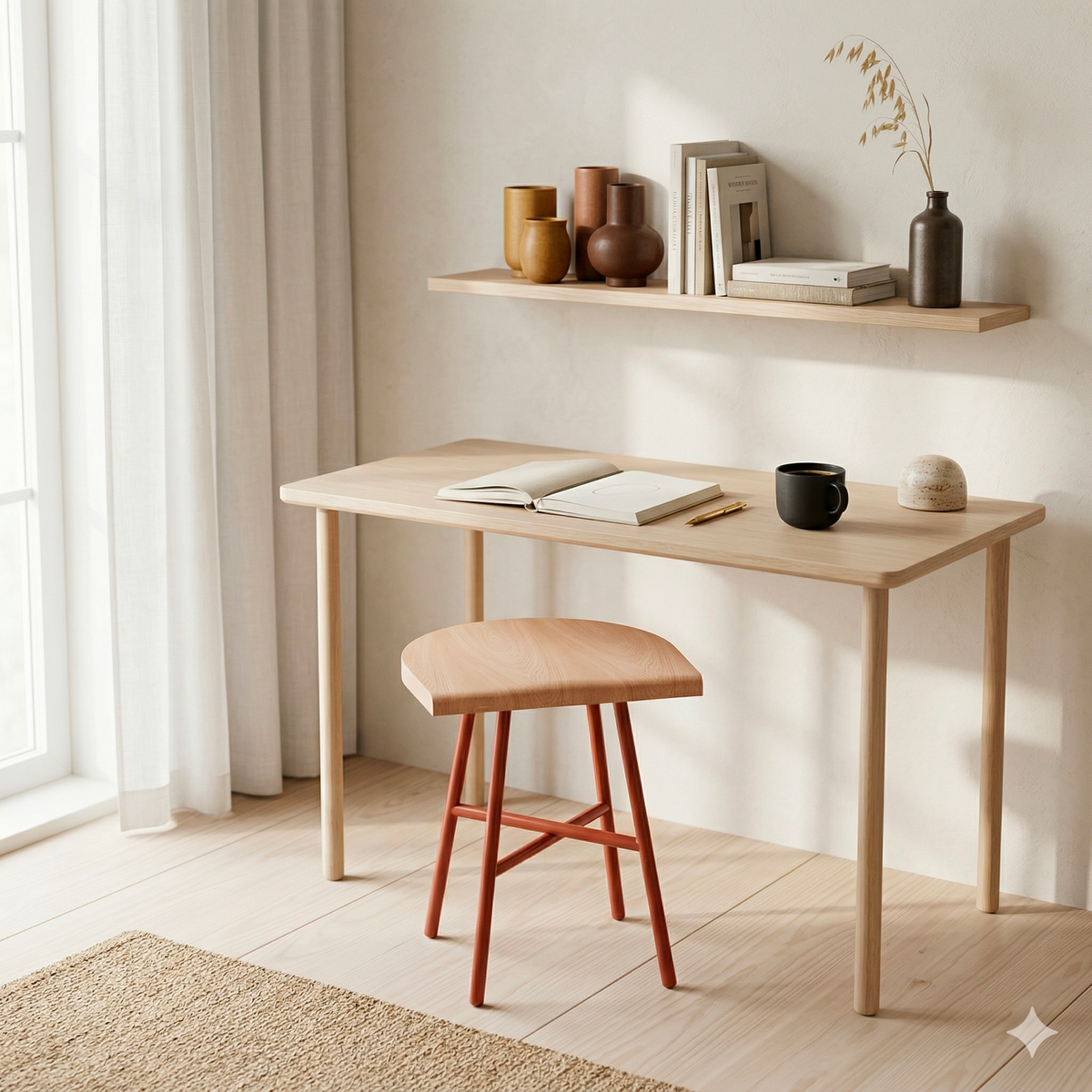Tabouret Camarade près d'un bureau — hêtre massif et acier, design Big Game polyvalent | Antifer