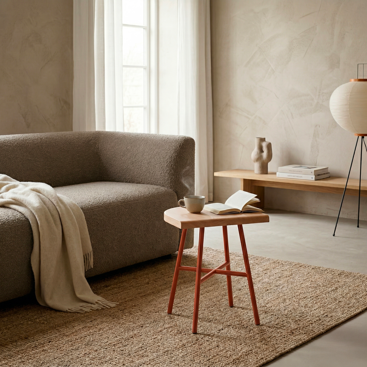 Tabouret Camarade en bout de canapé — hêtre massif et acier, assise d'appoint design Big Game | Antifer