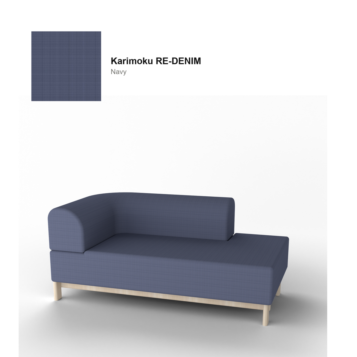 Méridienne Elephant gauche, piétement châtaignier naturel, tissu Karimoku RE:DENIM Navy | Antifer