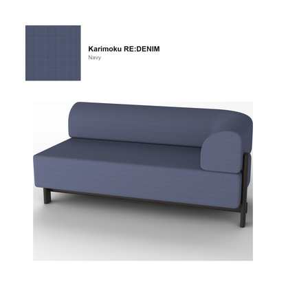 Module d'angle gauche Elephant, piétement châtaignier noir, tissu Karimoku RE:DENIM Navy — rendu | Antifer