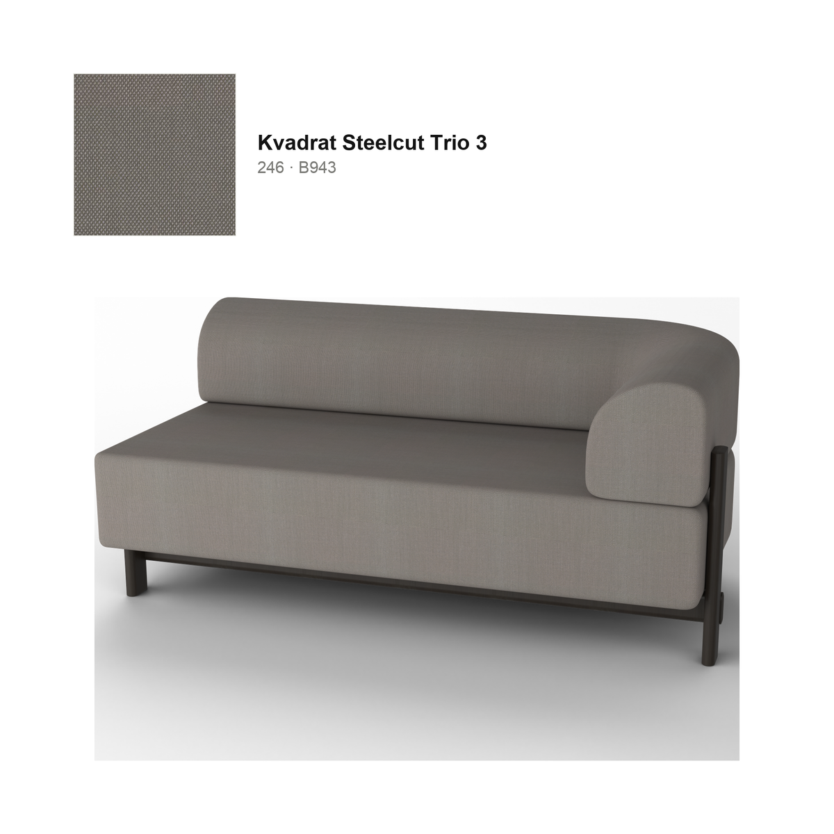 Module d'angle gauche Elephant, piétement noir, tissu Kvadrat Steelcut Trio 3 coloris 246 — rendu | Antifer