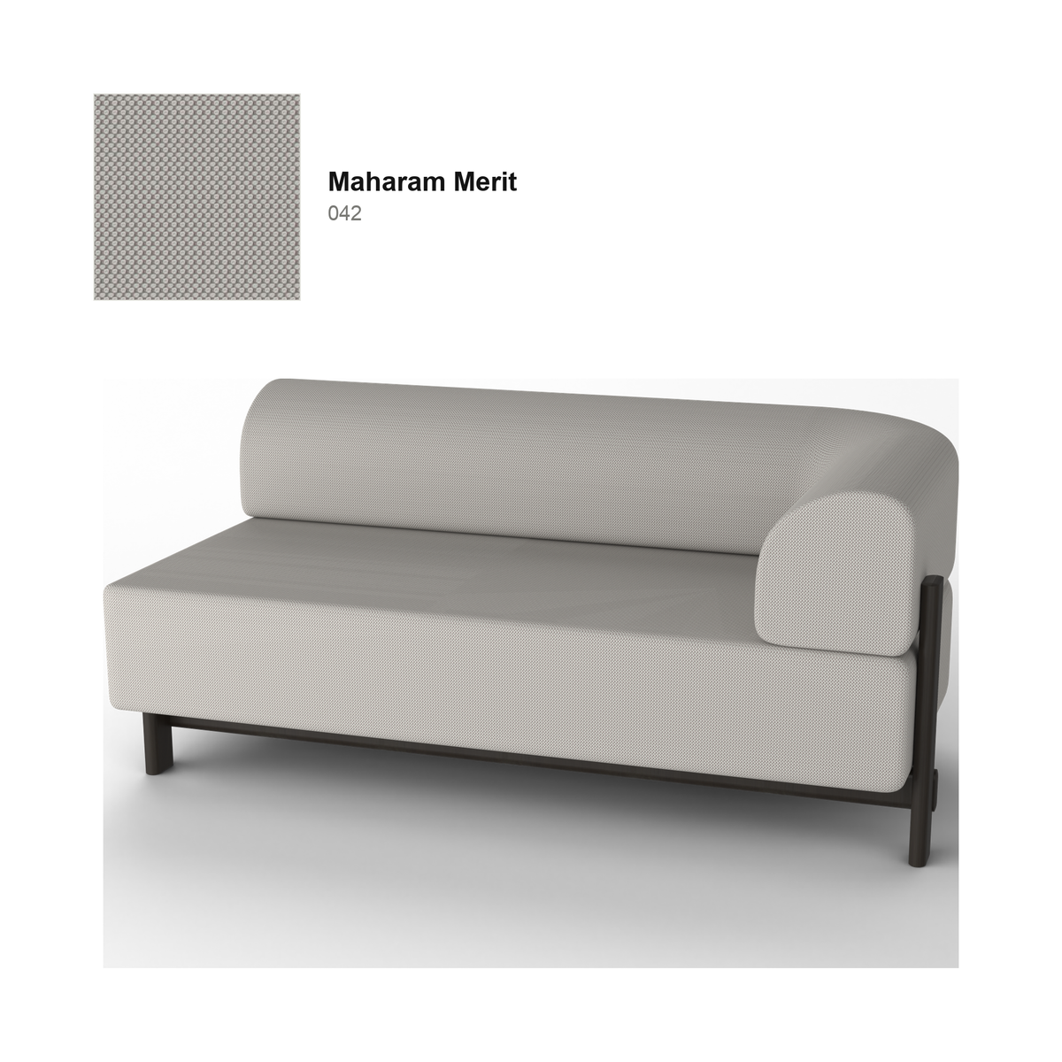 Module d'angle gauche Elephant, piétement châtaignier noir, tissu Maharam Merit coloris 042 — rendu | Antifer
