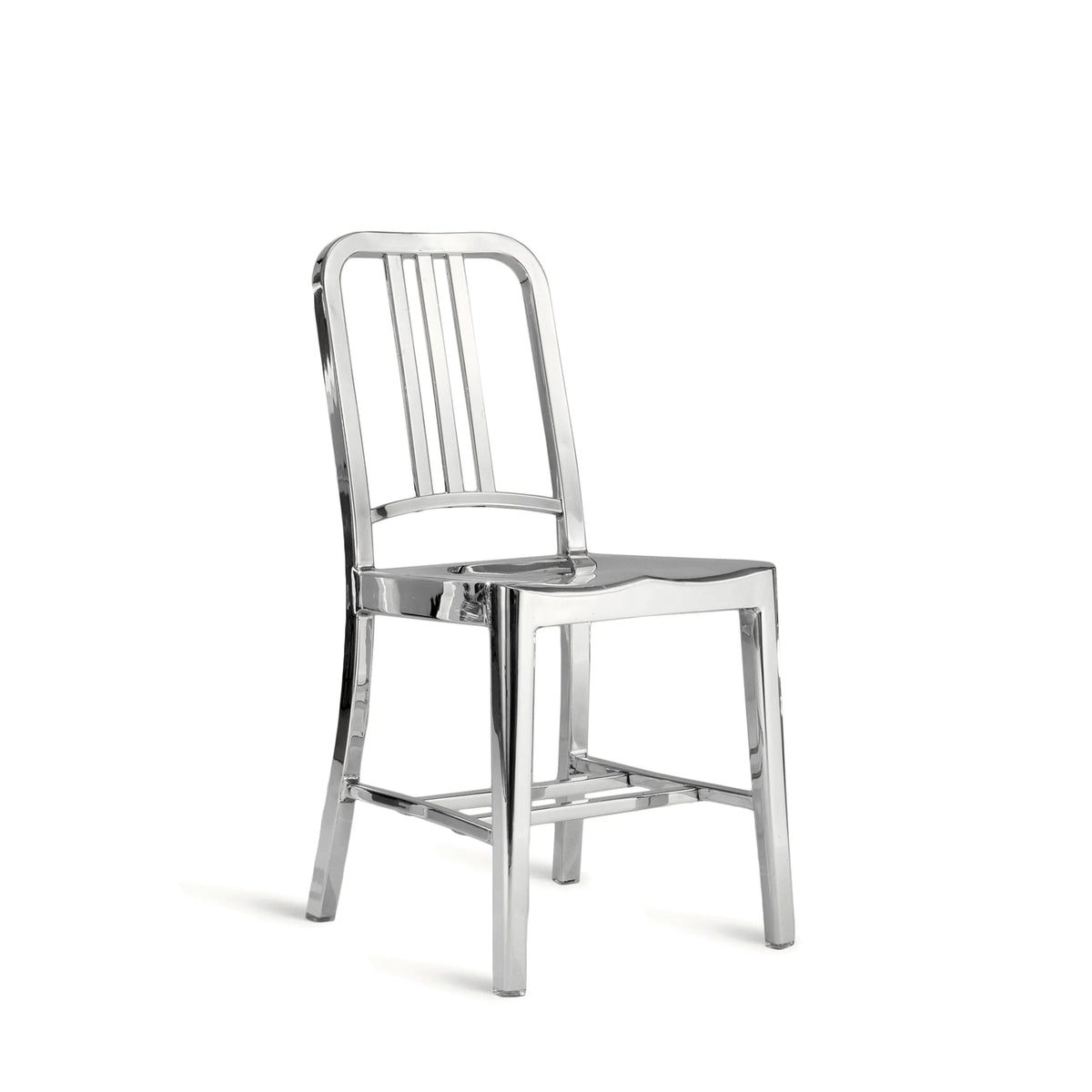 Emeco 1006 Navy chairs stacked — brushed aluminium, compact storage | Antifer