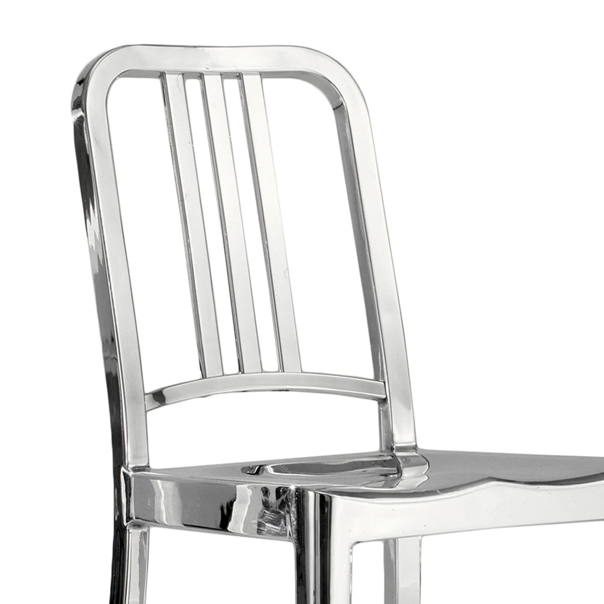 Emeco 1006 Navy chair, three-quarter view — brushed aluminium — iconic design | Antifer