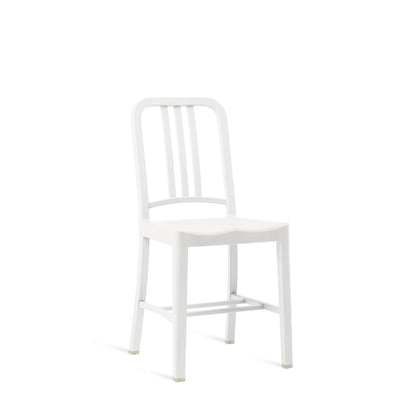 111 Navy Emeco chair in recycled rPET — snow white, profile view — design Emeco | Antifer
