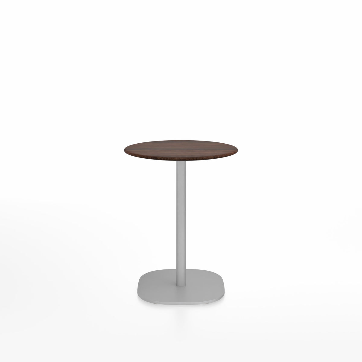 Table café 2 Inch base plaque Emeco — Ronde Ø 60 cm, plateau noyer, base aluminium brossé | Antifer