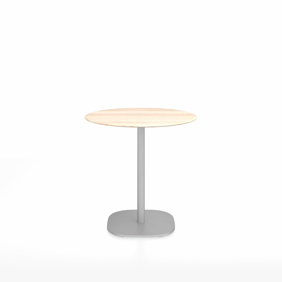 Table café 2 Inch base plaque Emeco — Ronde Ø 76 cm, plateau accoya, base aluminium brossé | Antifer