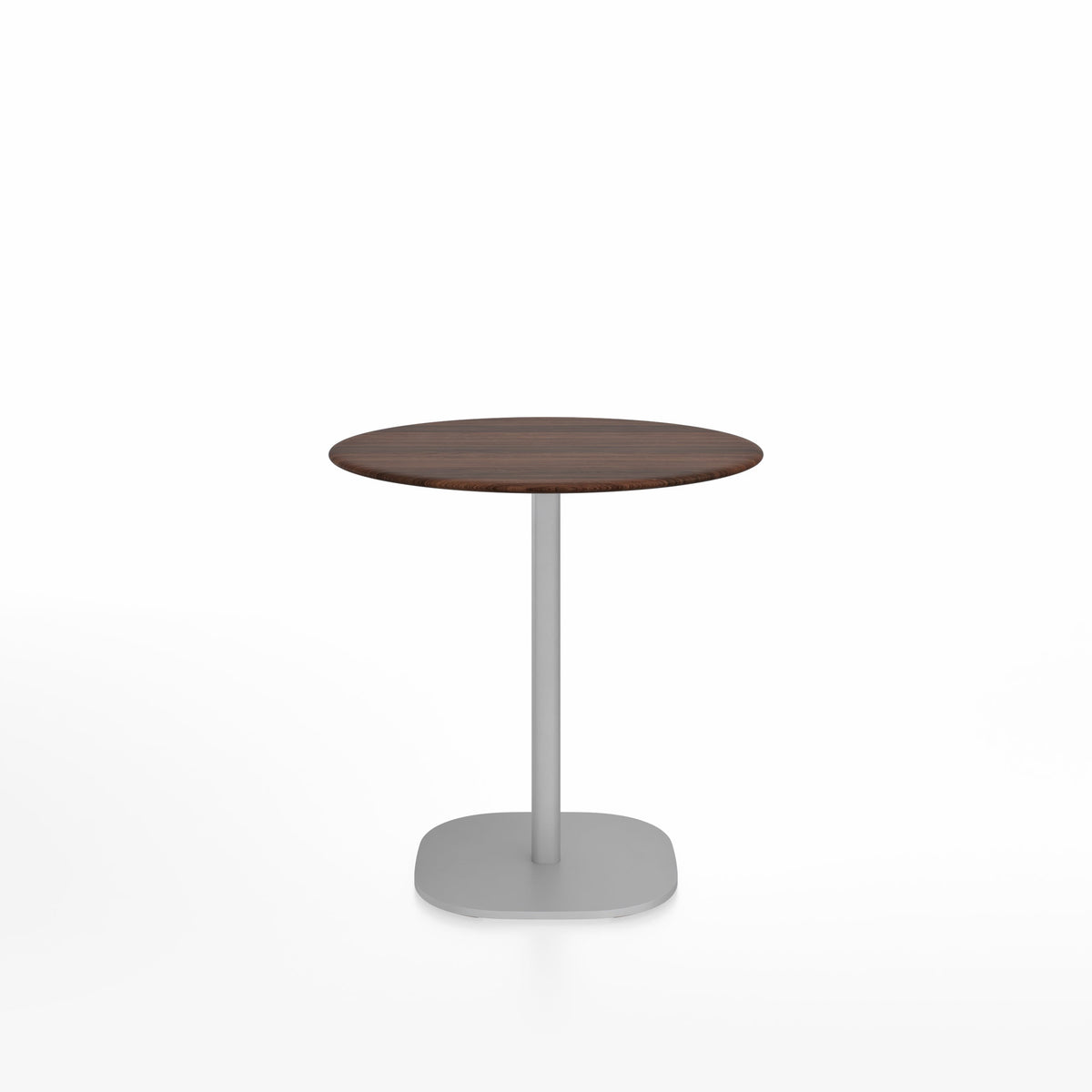 Table café 2 Inch base plaque Emeco — Ronde Ø 76 cm, plateau noyer, base aluminium brossé | Antifer