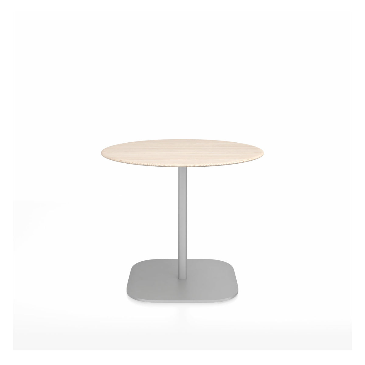 Table café 2 Inch base plaque Emeco — Ronde Ø 91 cm, plateau frêne, base aluminium brossé | Antifer