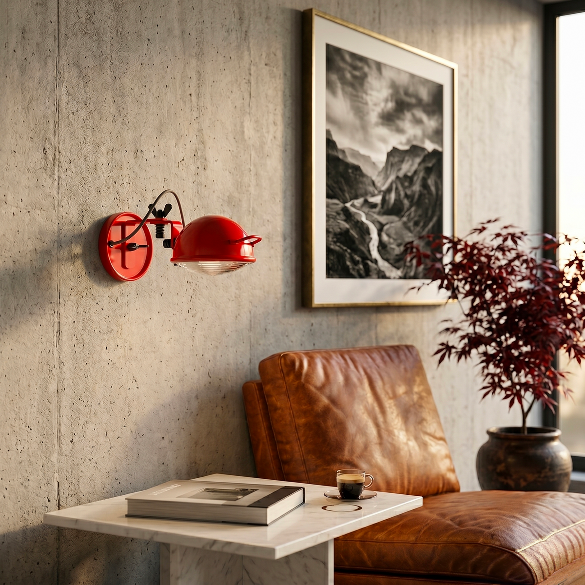 Red Jeep lamp reissue on a desk with a drawing