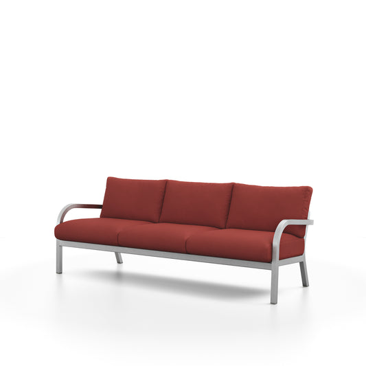 Sofa 3 places Navy Lounge Emeco, cadre aluminium brossé, tissu Camira