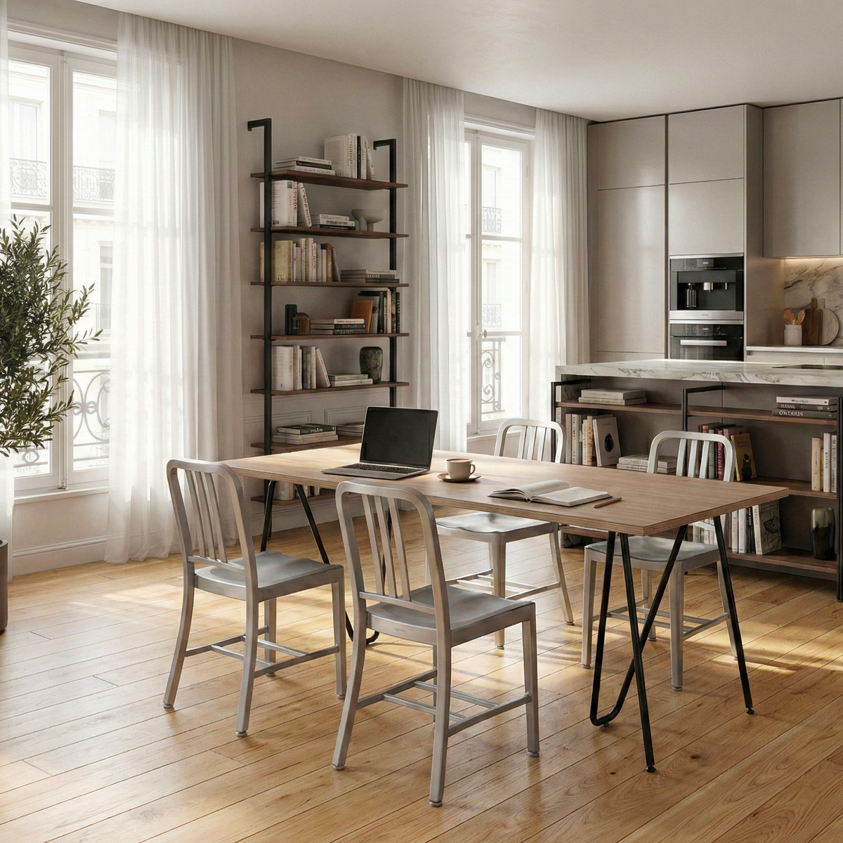 Tréteau acier Sinus blanc vue de face — pied de table design minimaliste | Antifer