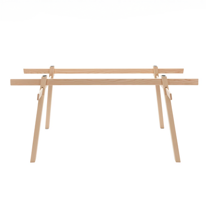 Piètement tréteaux Stand frêne massif — vue détail assemblage — Antifer