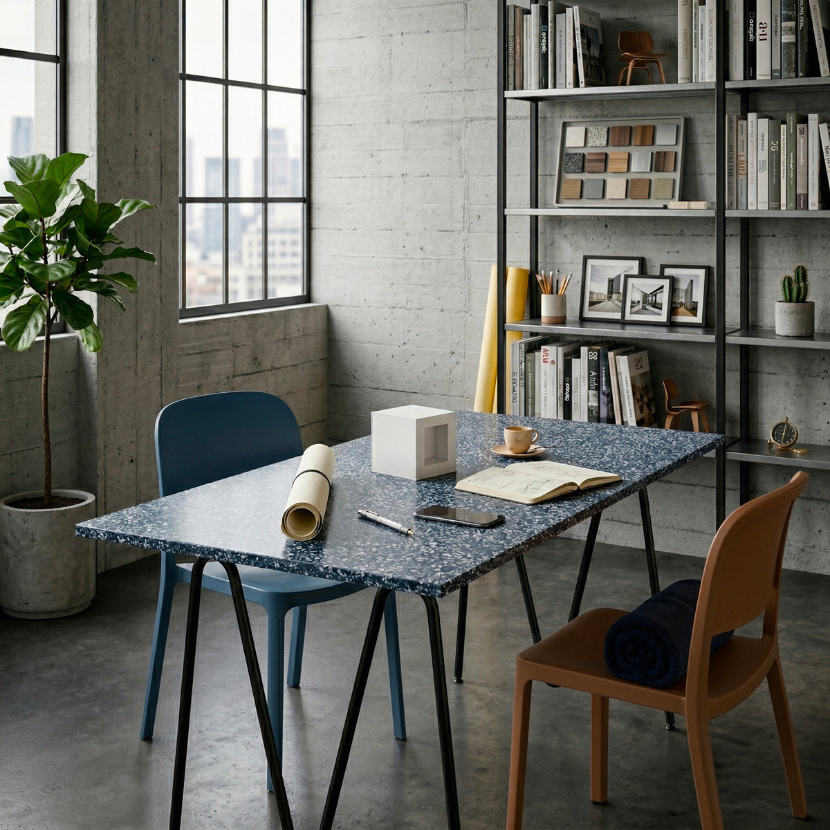 Plateau Ostrea anthracite studio — terrazzo marin de coquillages recyclés, mobilier durable | Antifer