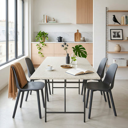 Plateau Ostrea sur piètement E2 Adam Wieland avec chaises Emeco 1 Inch — terrazzo marin | Antifer