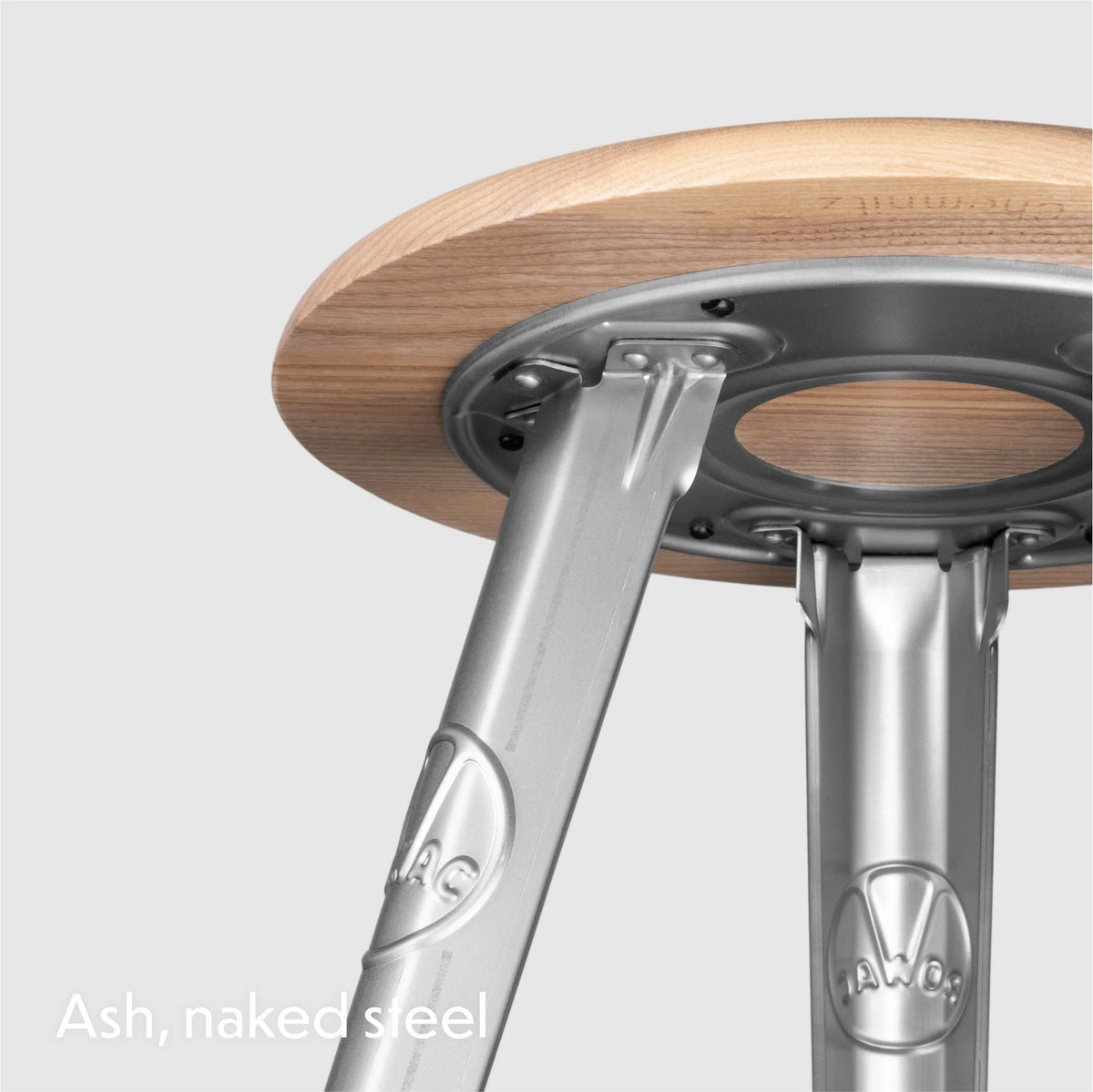 Rowac Schemel stool 50 cm, front view — riveted steel and wood — industrial | Antifer