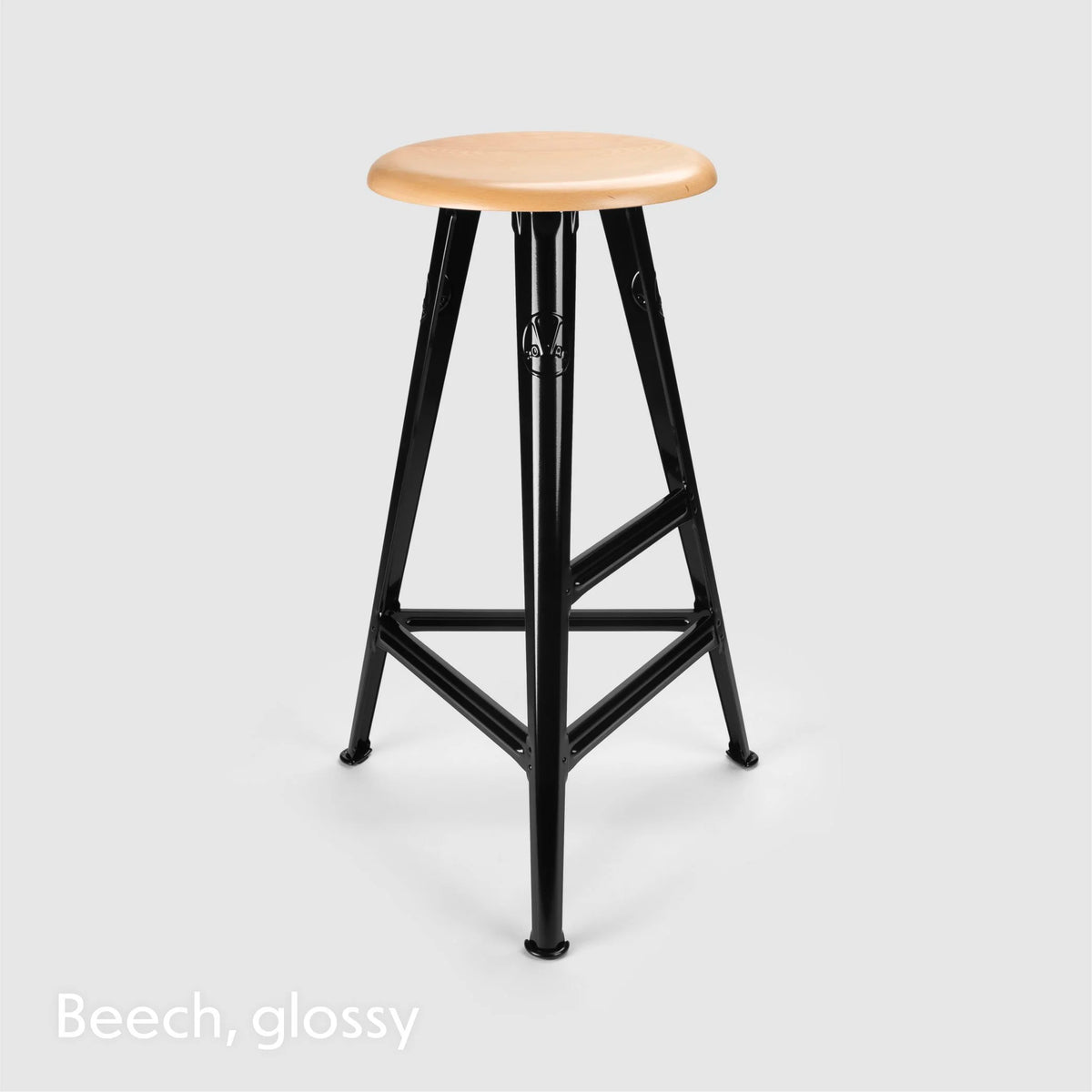 Tabouret haut Rowac Schemel 75 cm noir brillant assise hêtre — vue catalogue — Antifer