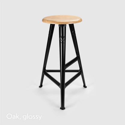 Tabouret haut Rowac Schemel 75 cm noir brillant assise chêne — vue catalogue — Antifer