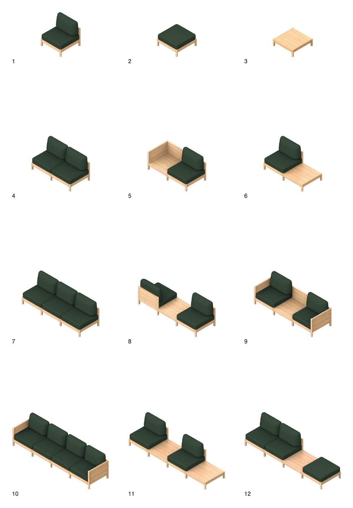 Castor Lobby Sofa System — Beispiele modularer Konfigurationen von Karimoku New Standard