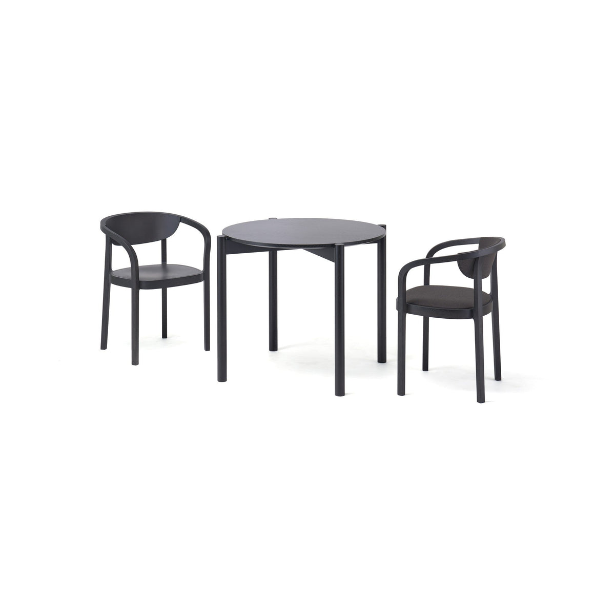 Table ronde Castor 110 noire avec deux fauteuils Castor, BIG-GAME — vue studio n°9 | Antifer