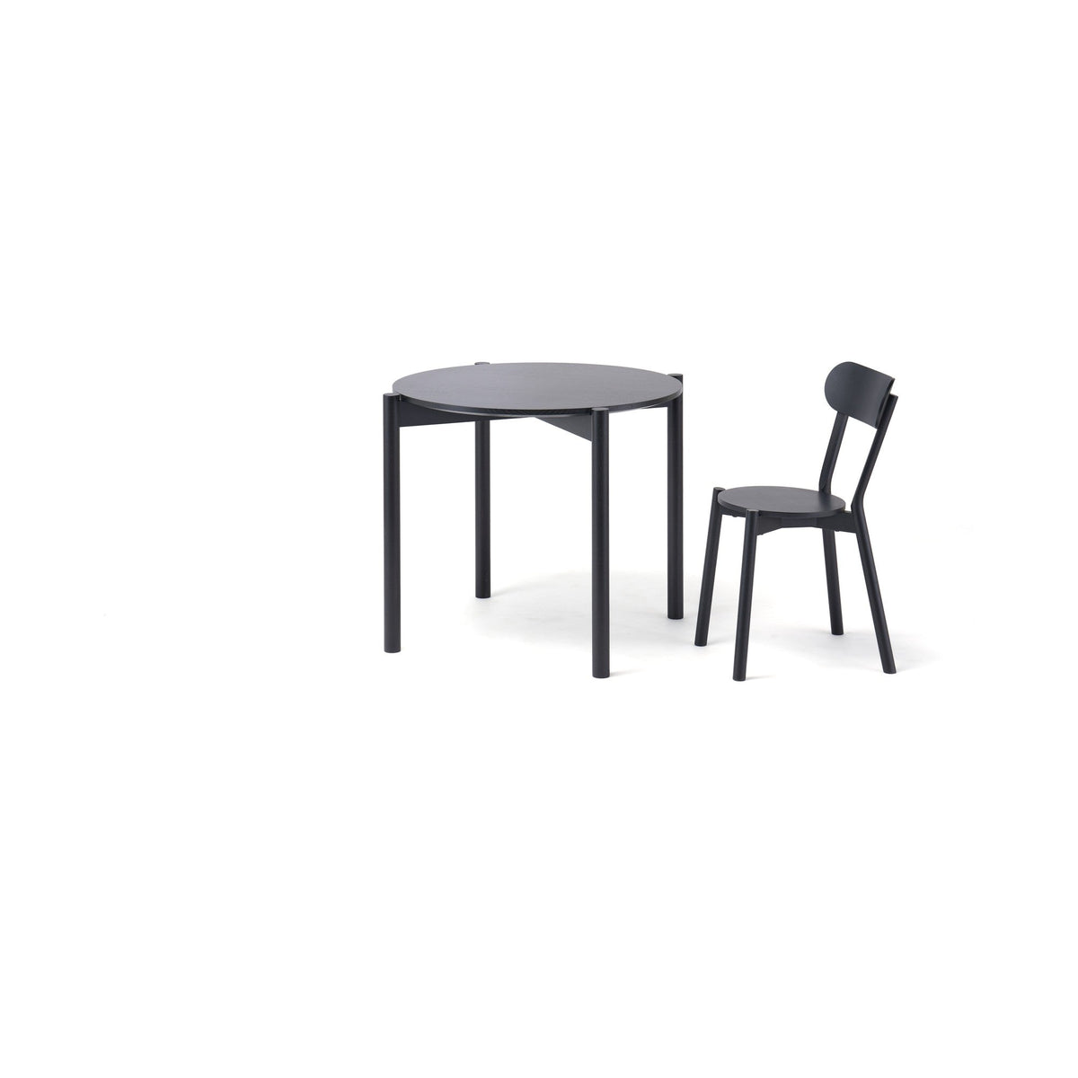 Table ronde Castor 110 noire avec une chaise Castor, BIG-GAME — vue studio n°10 | Antifer