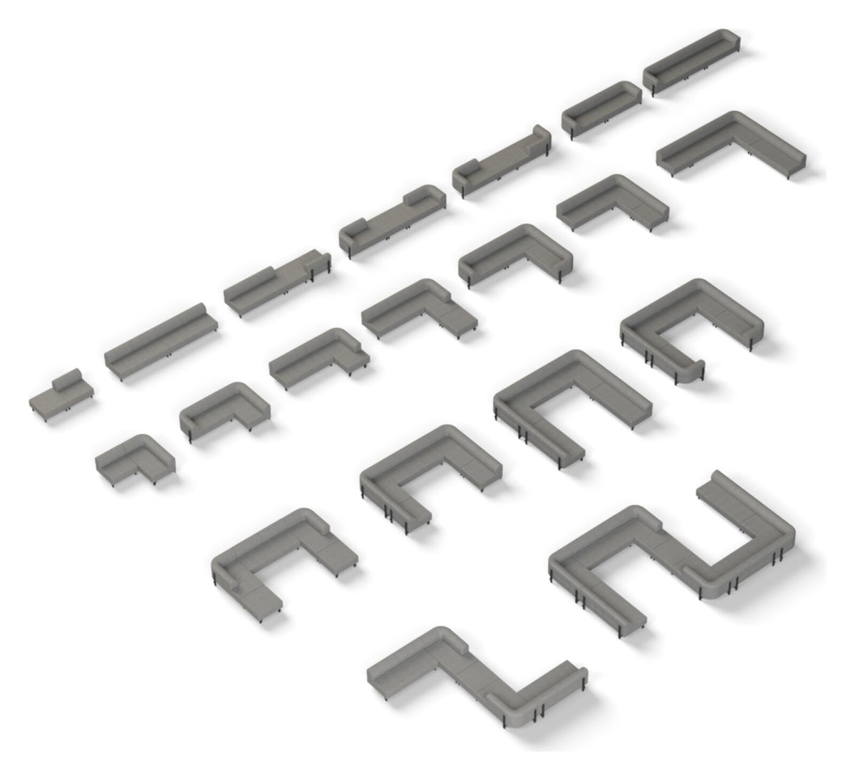 Elephant Sofa — éventail des compositions modulaires (droit, angle, U)