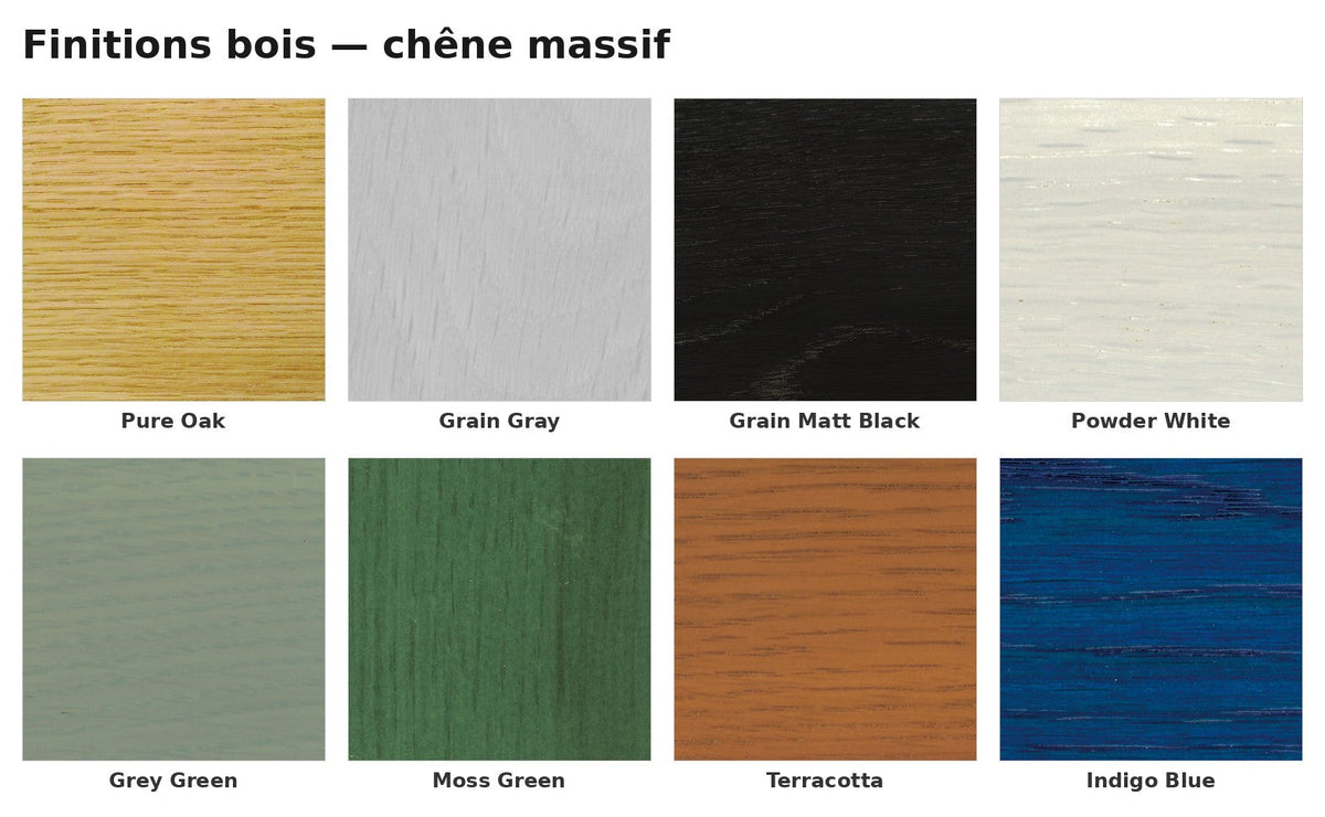 Nuancier des huit finitions bois de Karimoku New Standard — Antifer