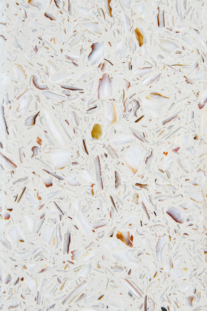 Plateau Ostrea Saint-Jacques détail texture — terrazzo marin, coquilles recyclées | Antifer