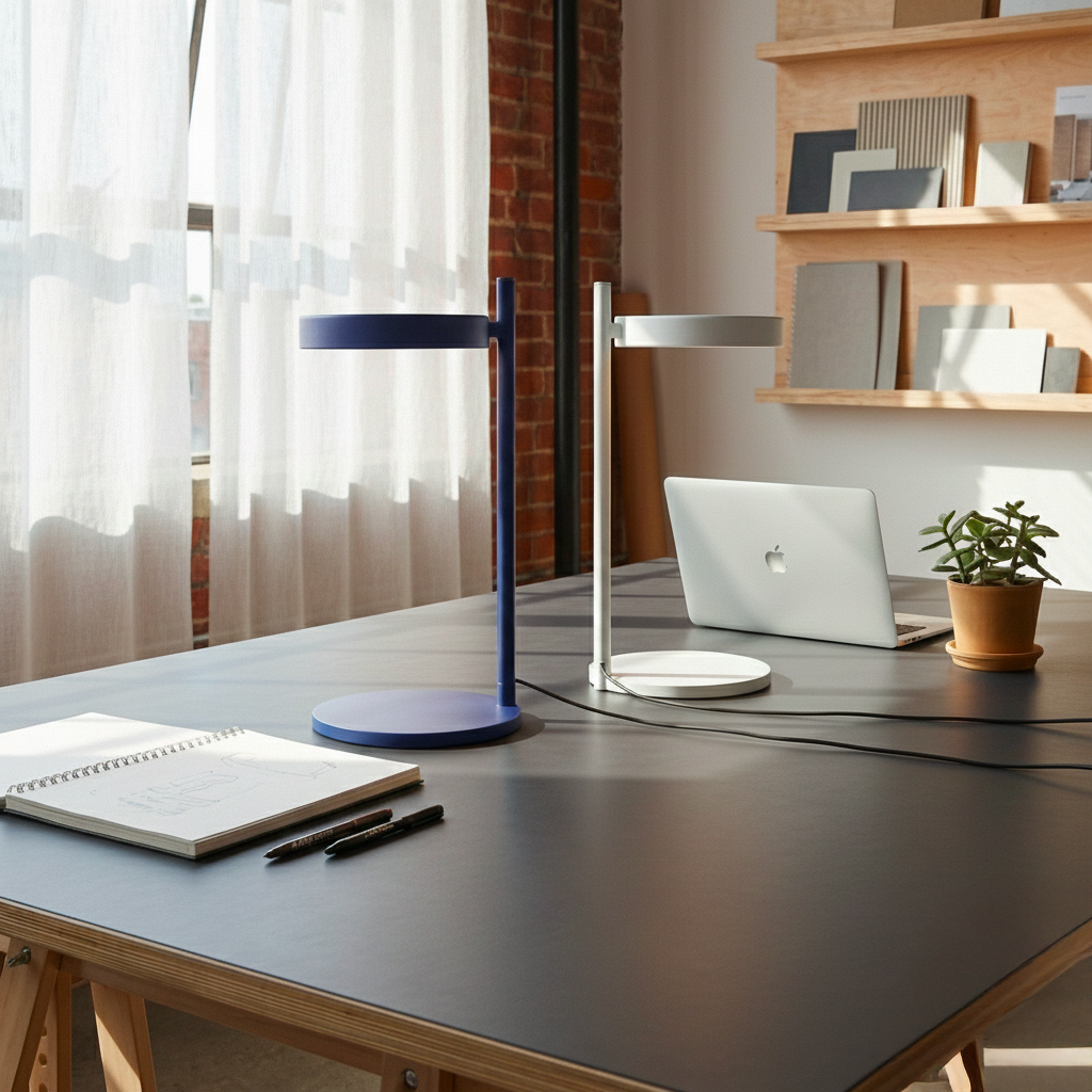 Lampe Pastille sur un bureau en télétravail