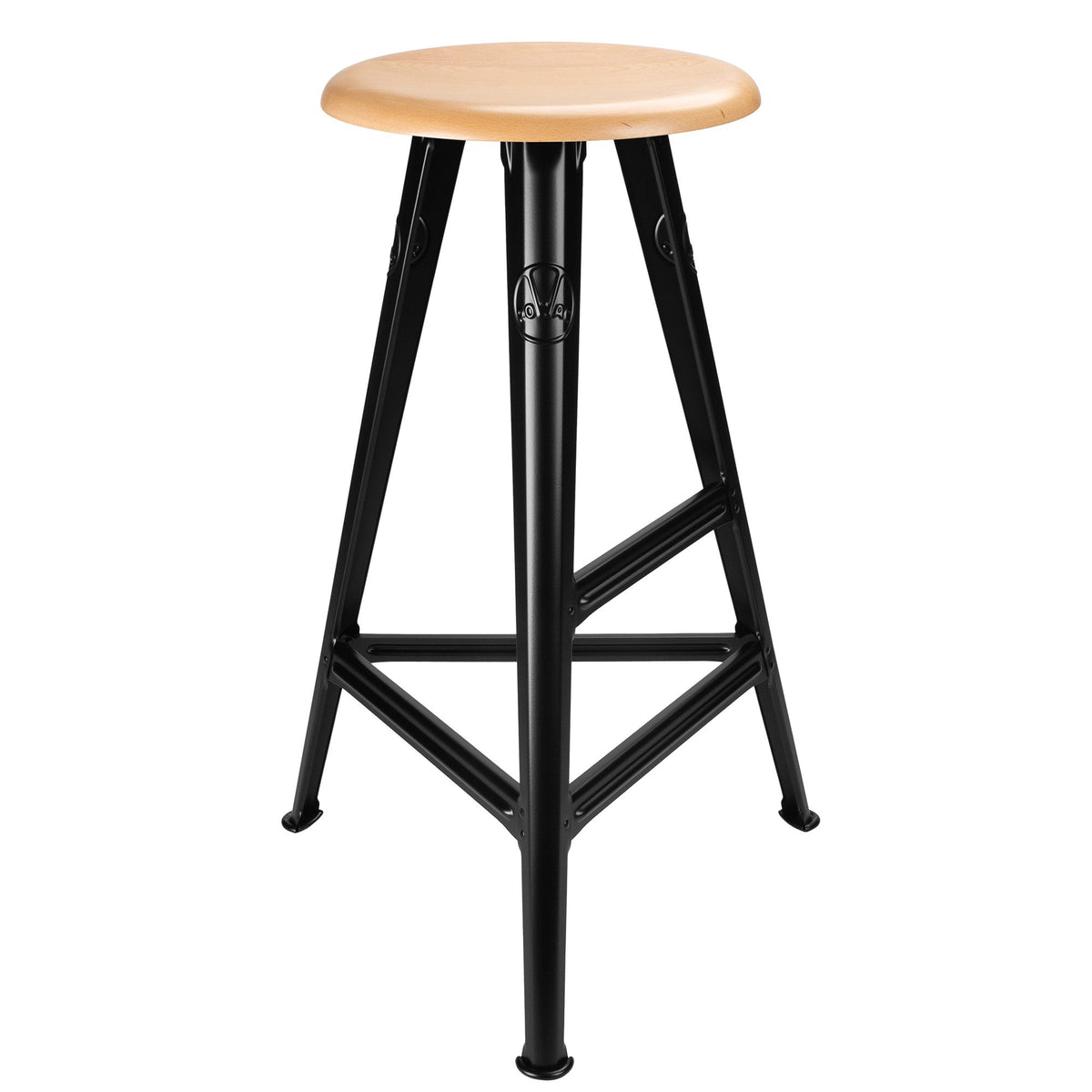 Tabouret haut Rowac Schemel 75 cm en situation atelier — acier riveté — Antifer