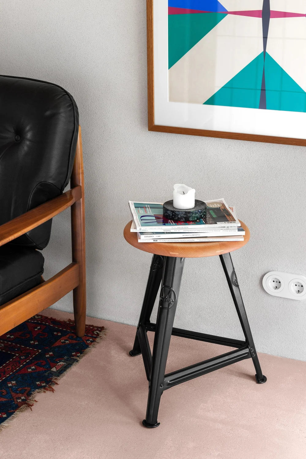 Rowac Schemel stool model I 50 cm — riveted steel and wood — vintage industrial | Antifer
